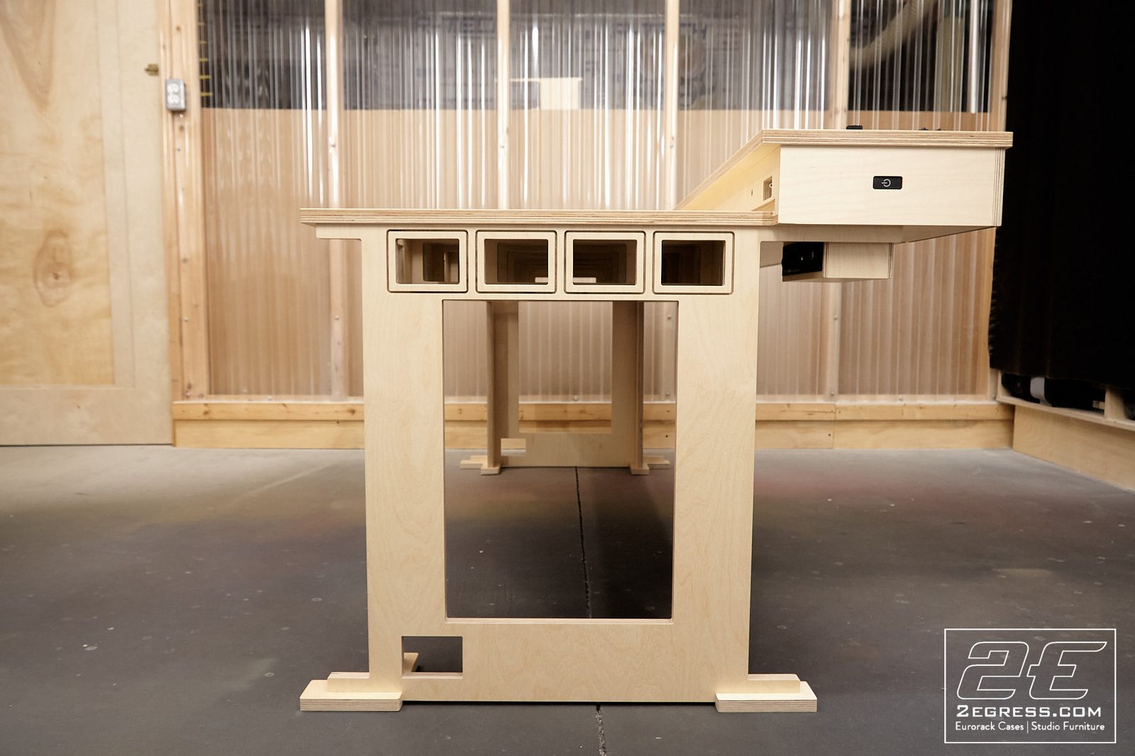 Altar synth desk | side profile, raw construction | 2Egress