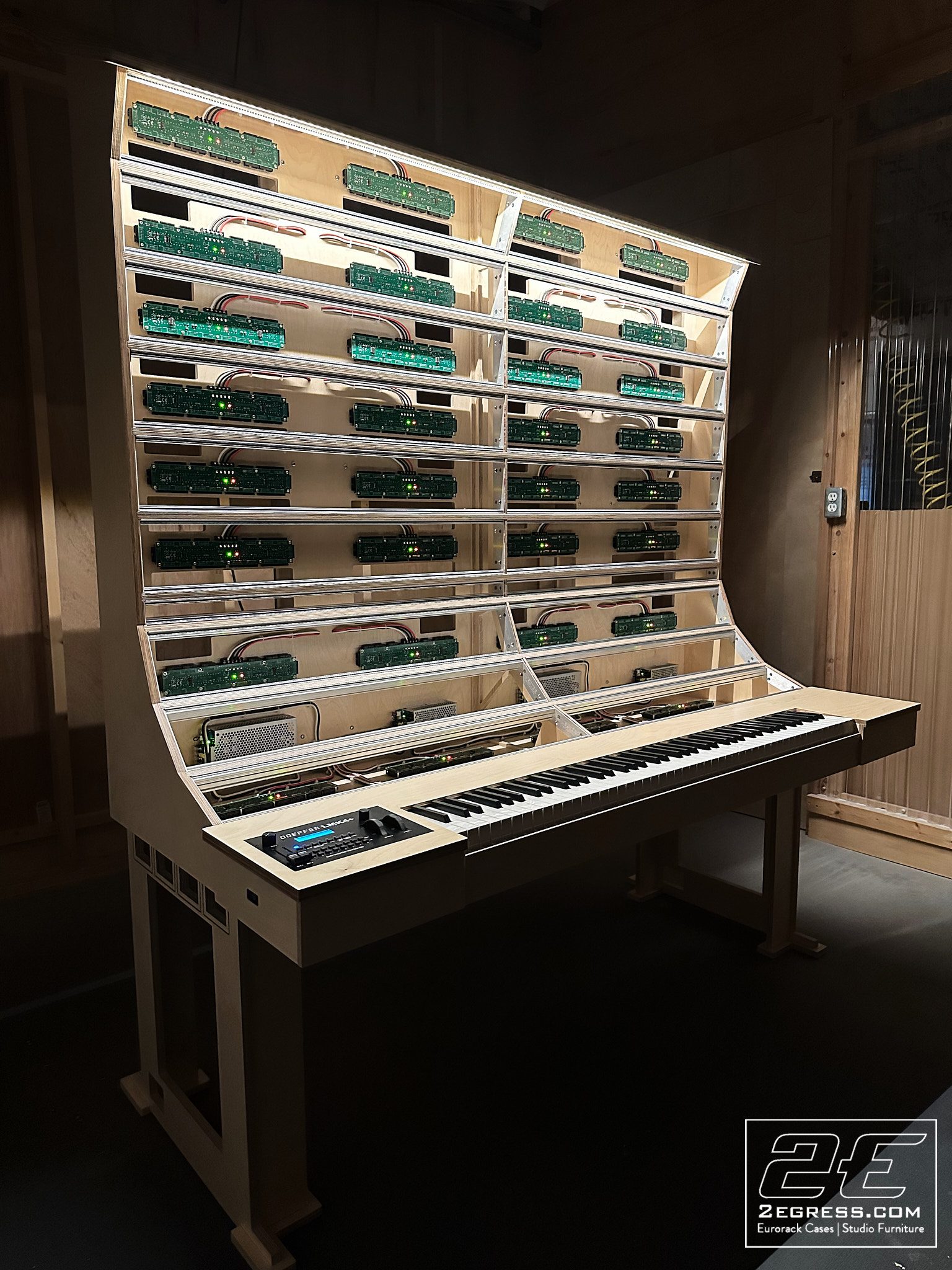 Altar synth desk | rail and cubby structure detail | 2Egress