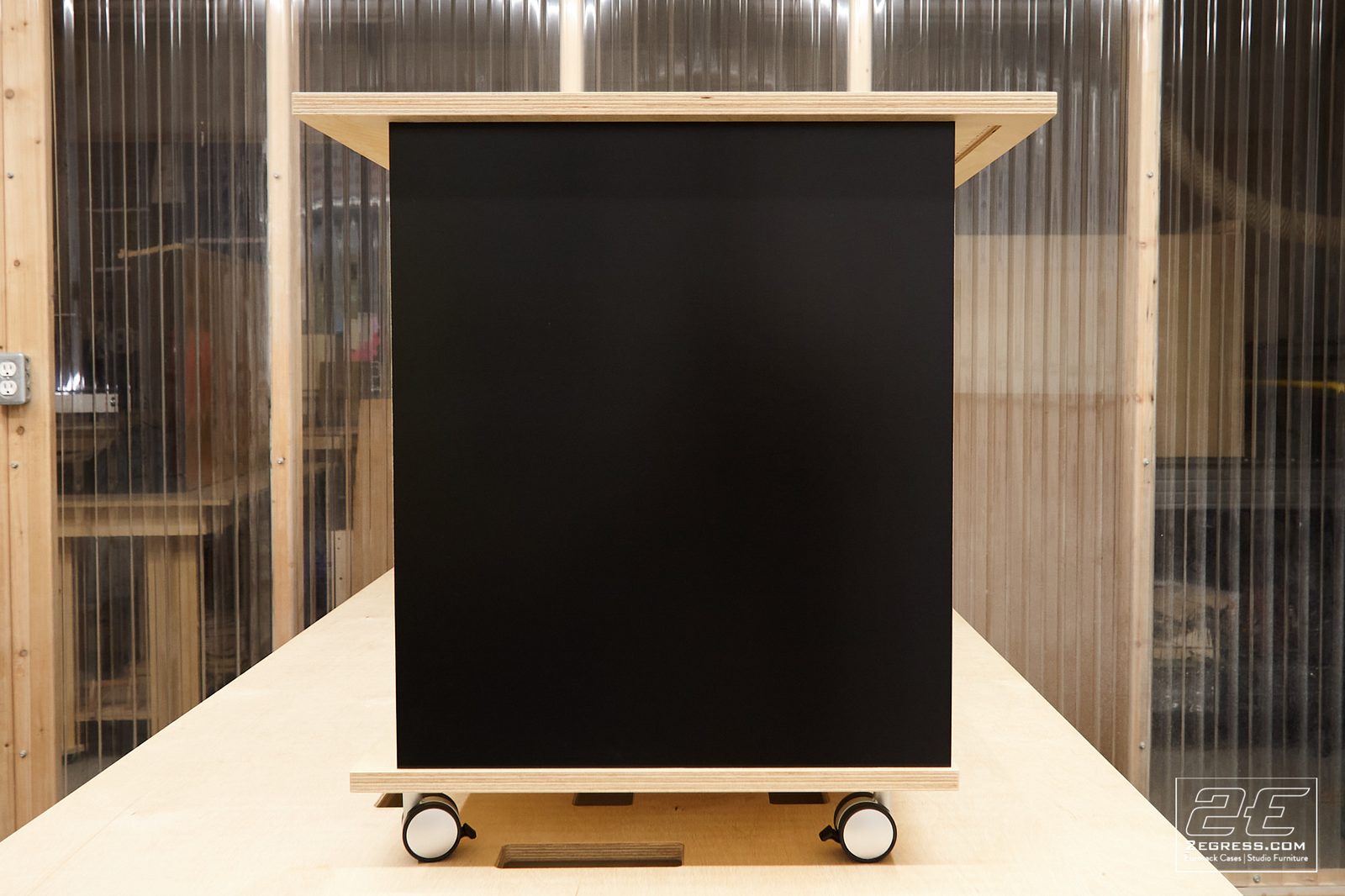 Rover rack | black side panel front view on casters | 2Egress