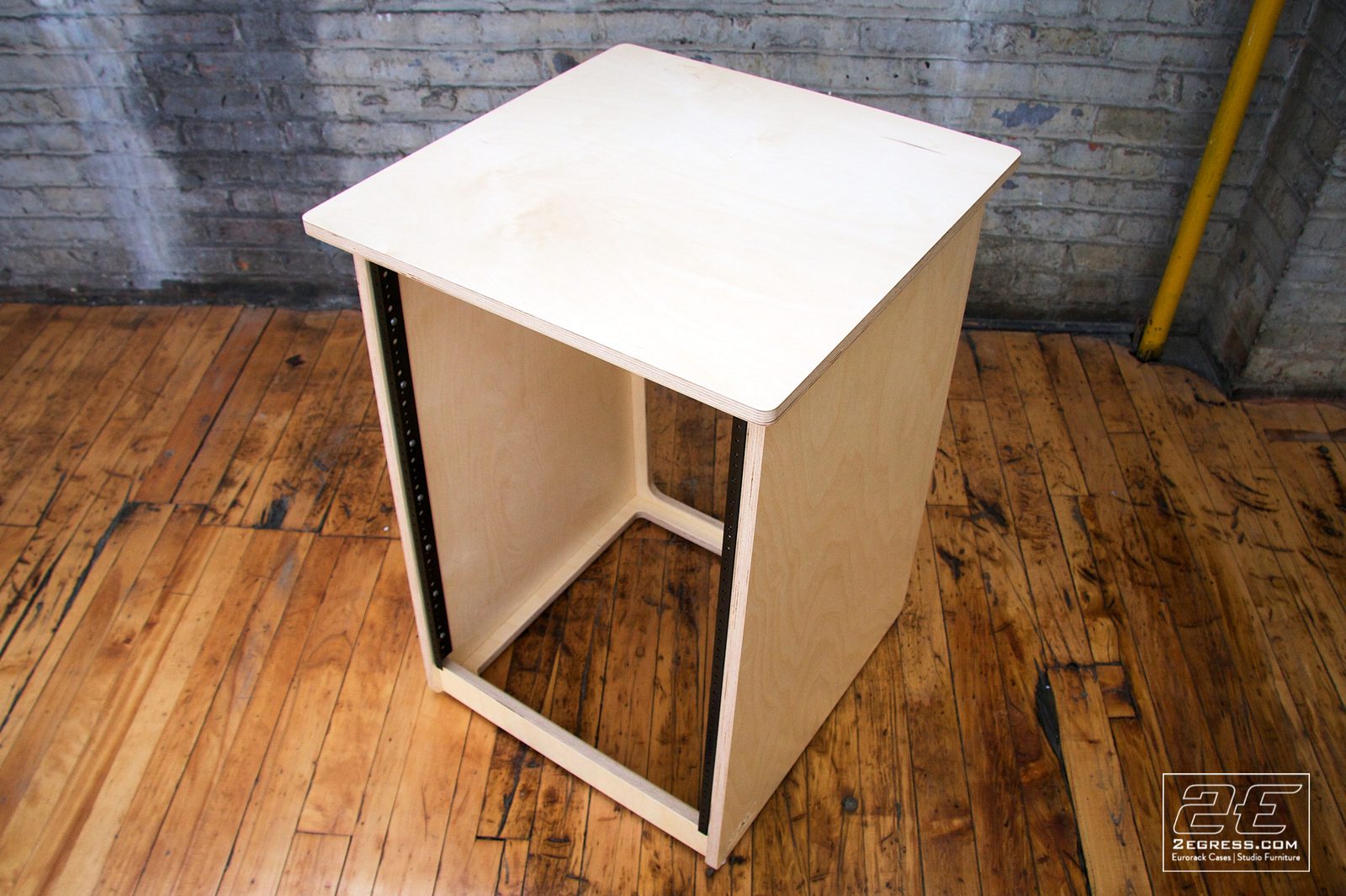 Single Bay Rack | natural birch finish, overhead angled view | 2Egress