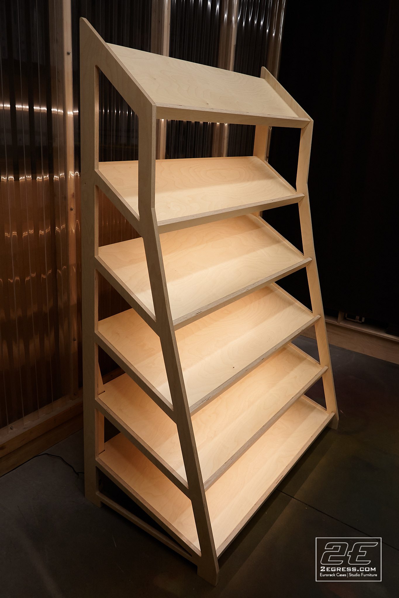 Synth Rack Stand | empty shelving unit, angled view | 2Egress