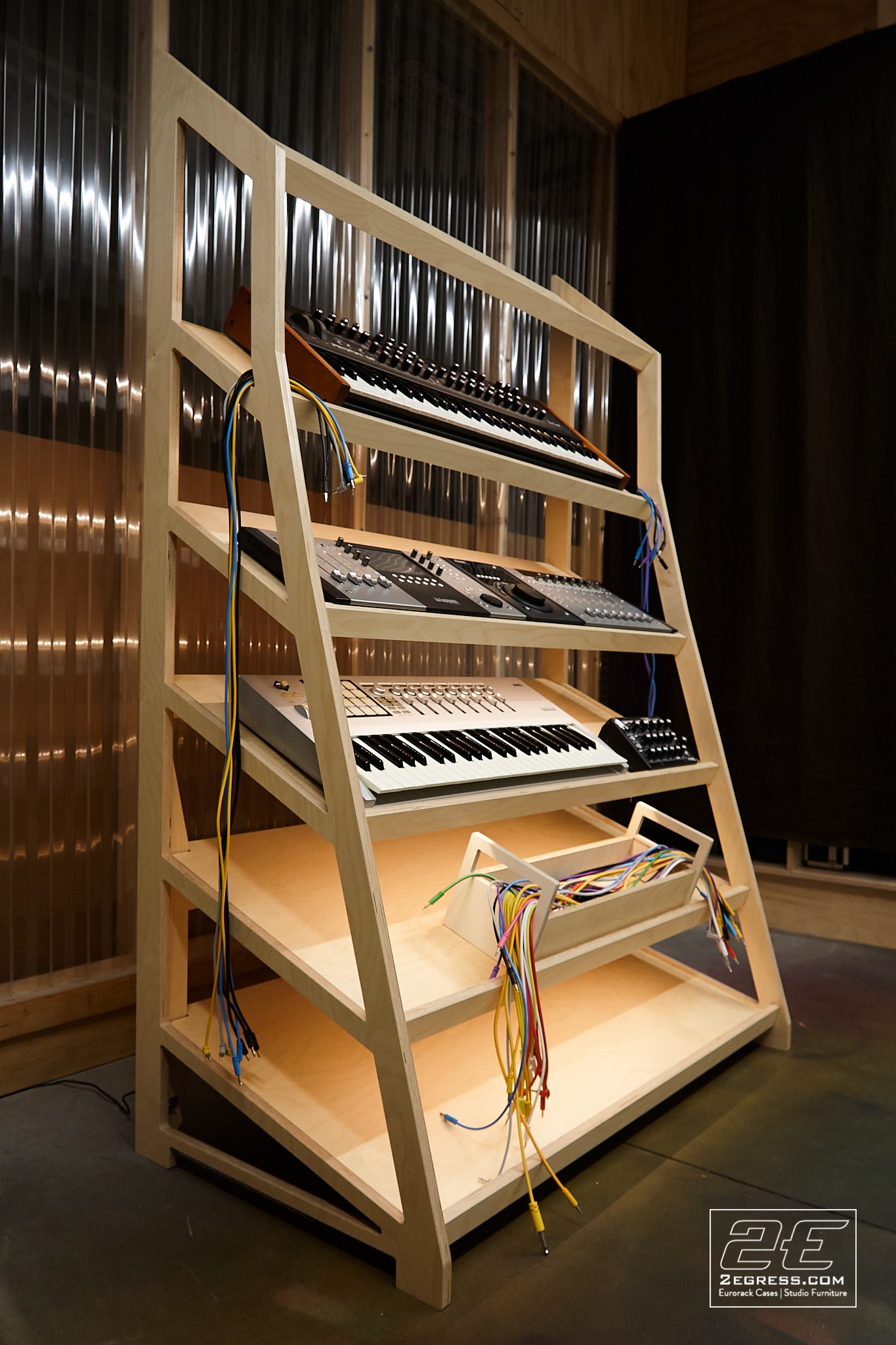 Synth Rack Stand | loaded with gear in warehouse studio | 2Egress