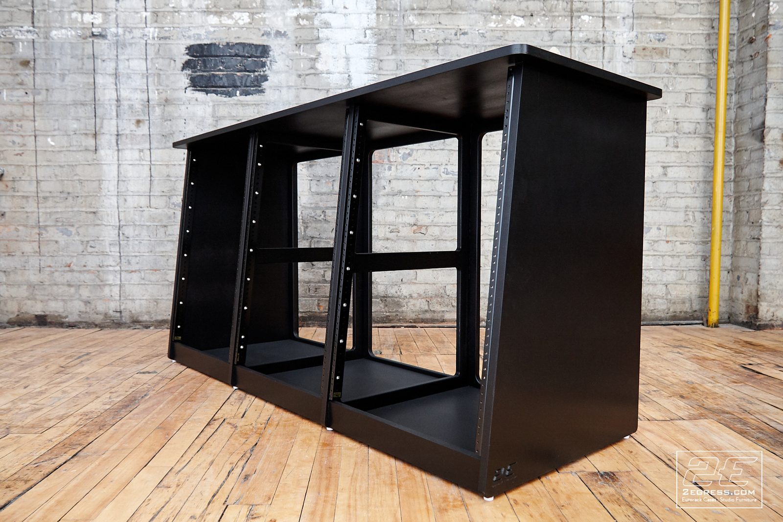 Triple Bay Rack | black lacquer finish, angled three-quarter view | 2Egress