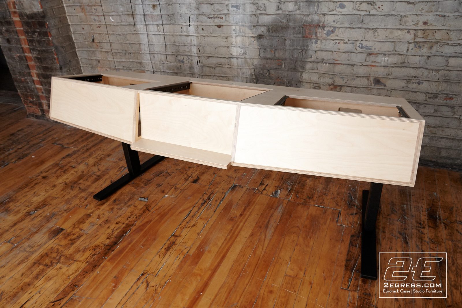 VTOL studio desk | storage compartment detail, raw construction | 2Egress