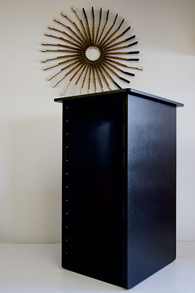 Studio Rack 24U Single Bay | black finish rack with sunburst wall decor above | Studio Egregia