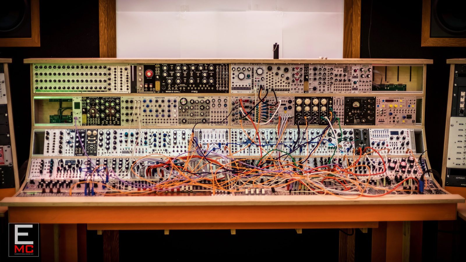 18U Phoenix eurorack case | Fully populated with modules and patch cables in the client's studio | EurorackModularCase