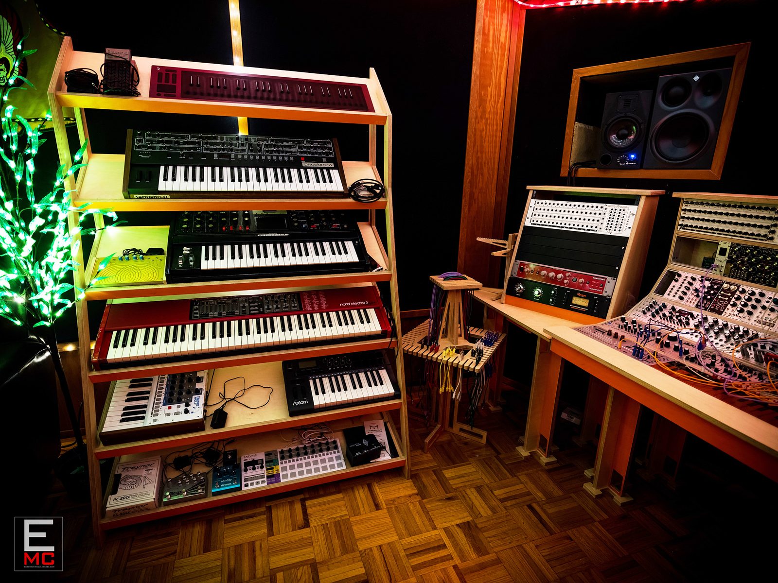 18U Phoenix eurorack case | Wide studio installation view showing the populated case at the edge of Tyler Doty's setup | EurorackModularCase