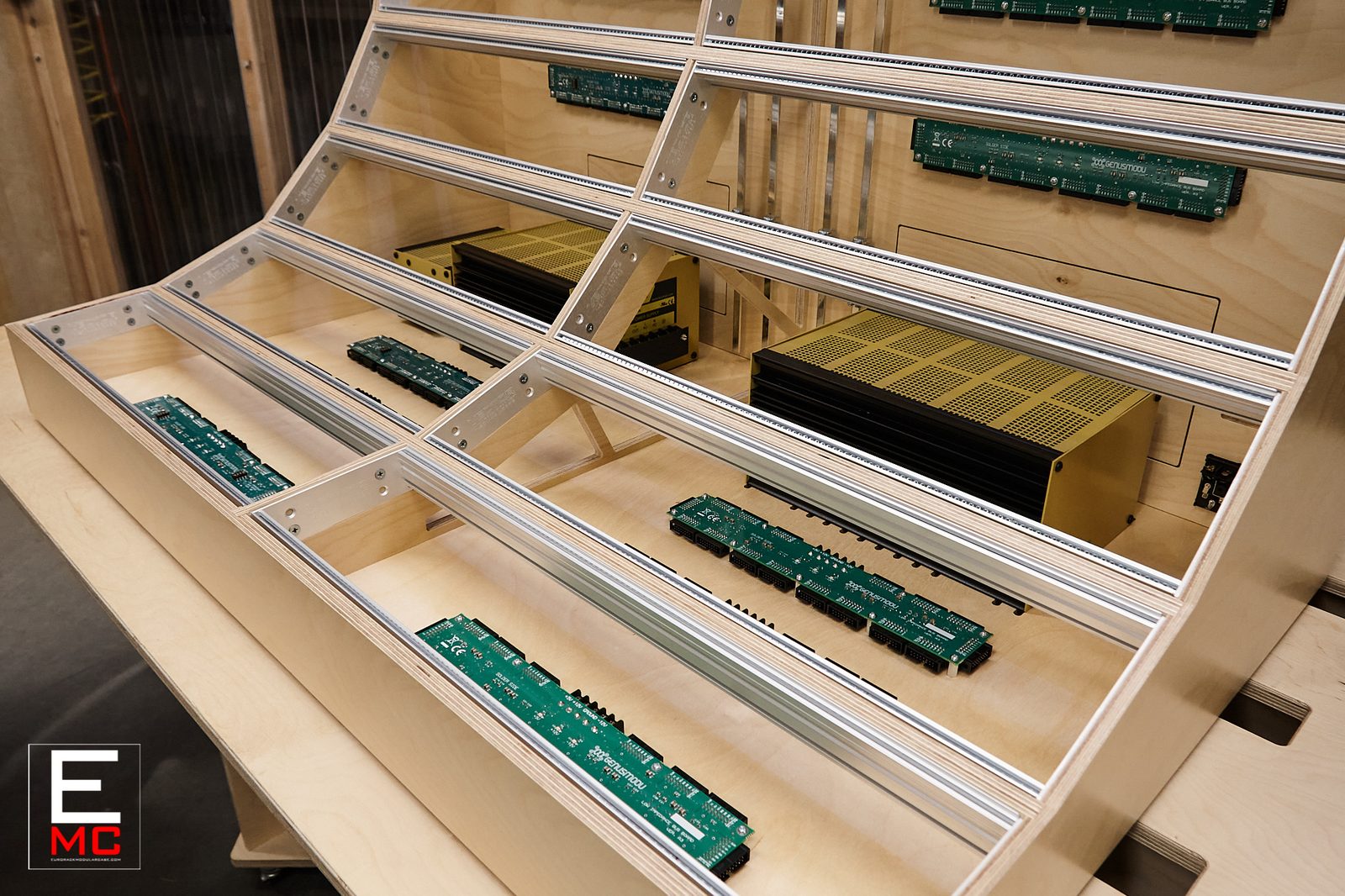 24U Barnstormer eurorack case | Close-up detail of the rear panel's cutout access panel | EurorackModularCase