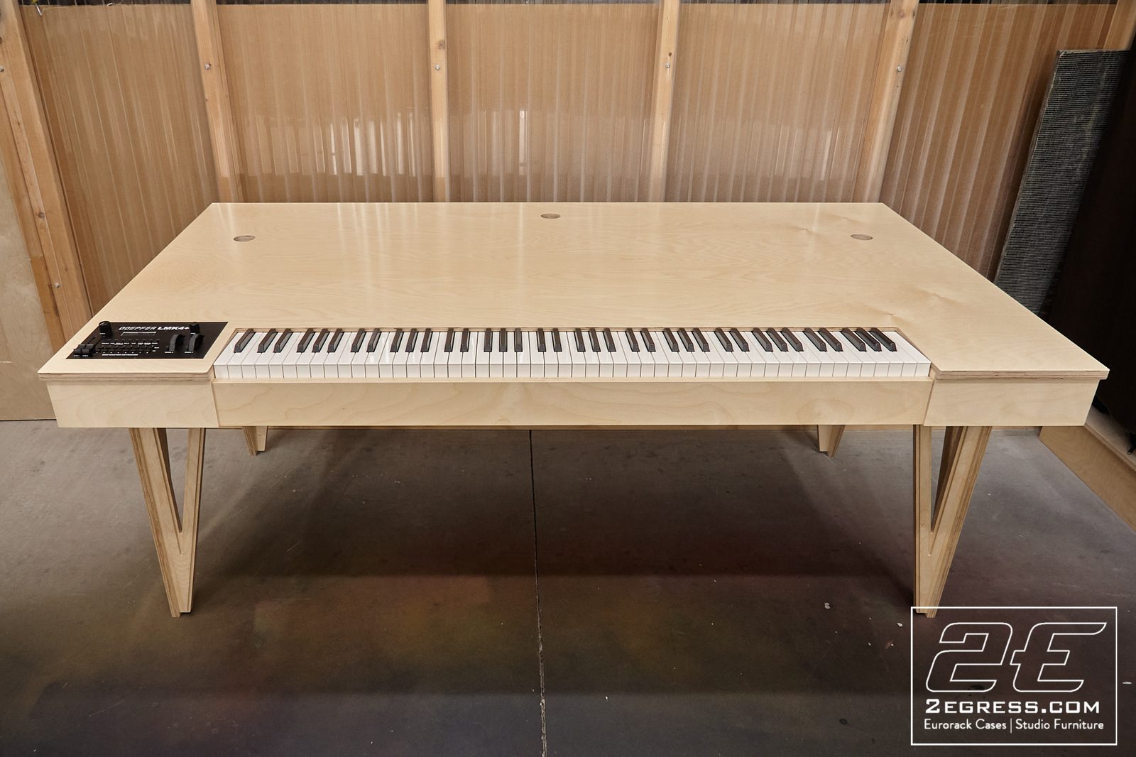 James Jacobs | Finished 'Zeus' desk with built-in keyboard and Doepfer MIDI controller | Studio Egregia