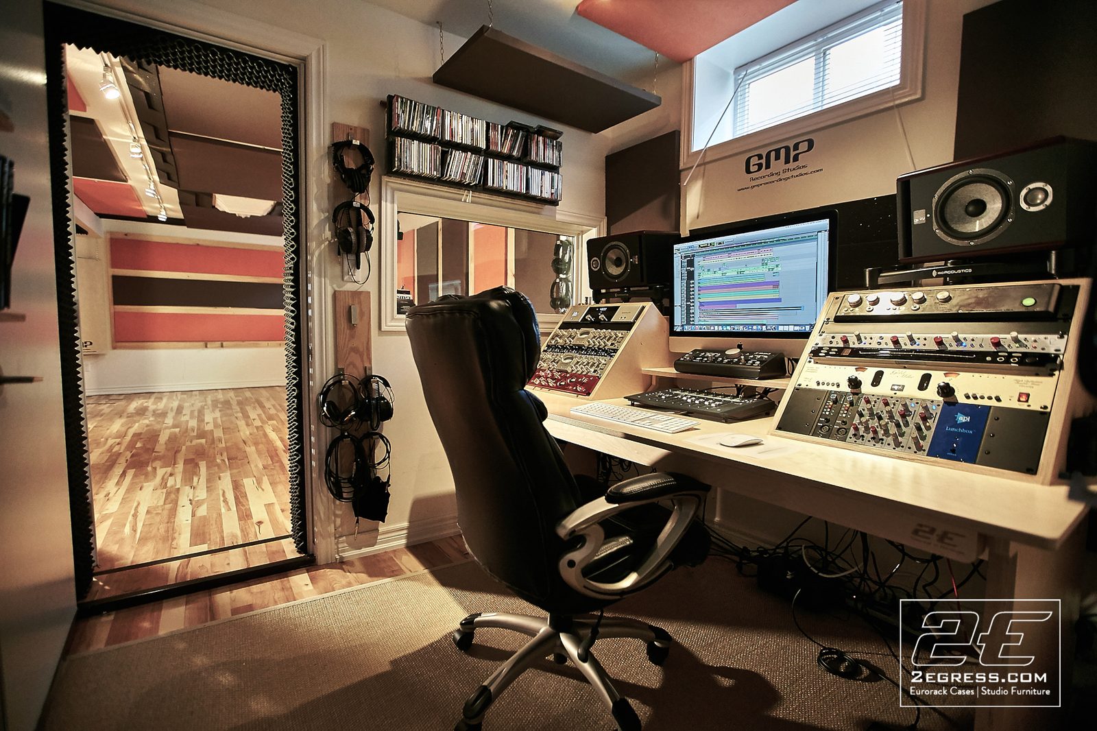 Marito Marques | Control room view showing the desk beside the open door to the live room | Studio Egregia